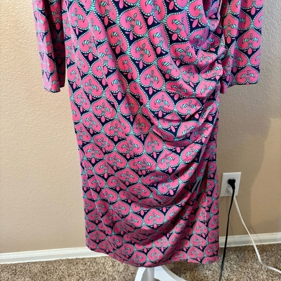 NWT Tracy Negoshian Dress XL Dolly Pink Navy Green Geometric Fleur de Lis Midi - Picture 4 of 15